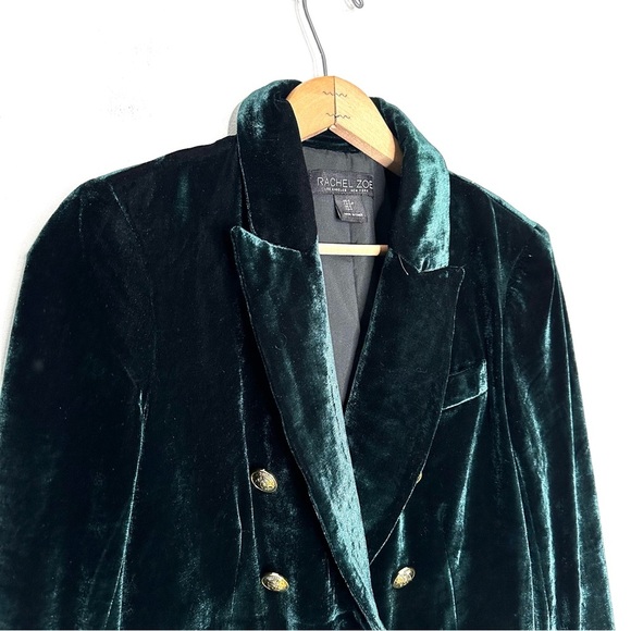 Rachel Zoe | Emerald Green Velvet Double Breasted Gold Buttons Blazer Size Small - Picture 4 of 8
